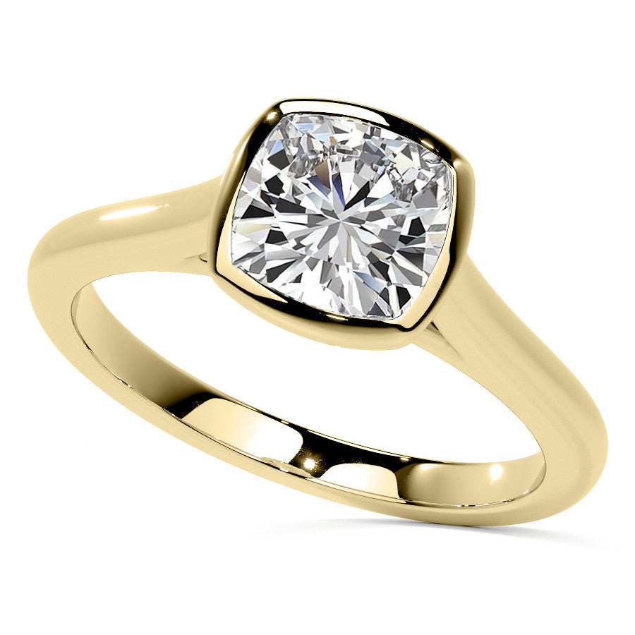 Petite Bezel Cushion Moissanite Solitaire Ring