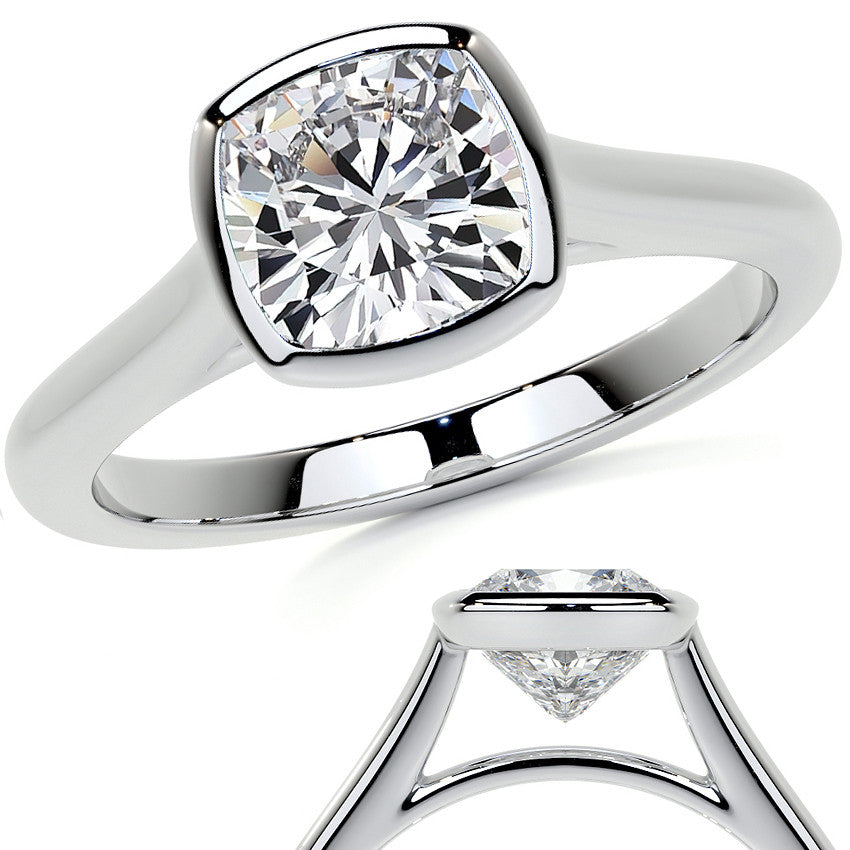 Petite Bezel Cushion Moissanite Solitaire Ring