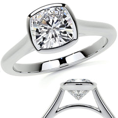 Petite Bezel Cushion Moissanite Solitaire Ring
