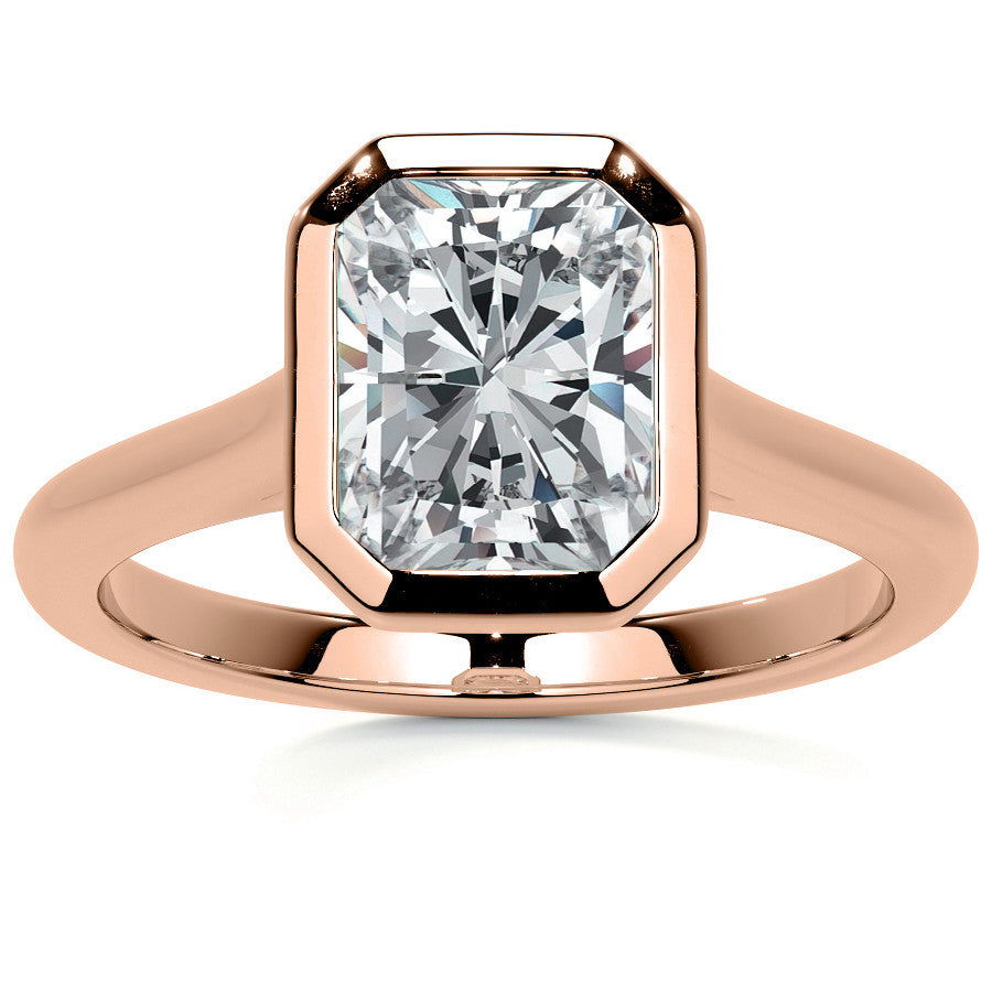 Petite Bezel Emerald / Radiant Moissanite Solitaire Ring