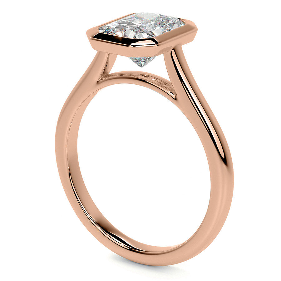 Petite Bezel Emerald / Radiant Moissanite Solitaire Ring