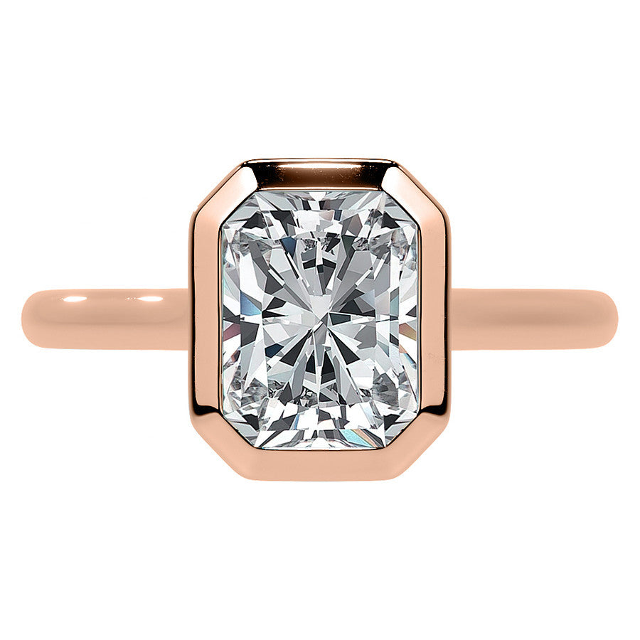 Petite Bezel Emerald / Radiant Moissanite Solitaire Ring