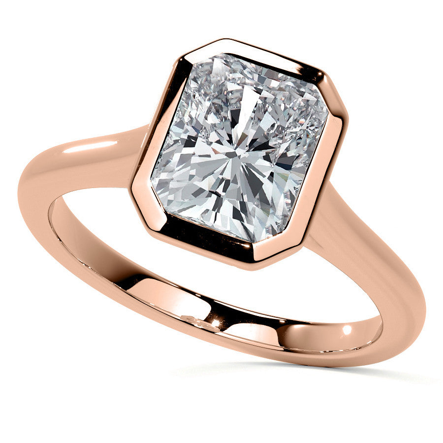 Petite Bezel Emerald / Radiant Moissanite Solitaire Ring