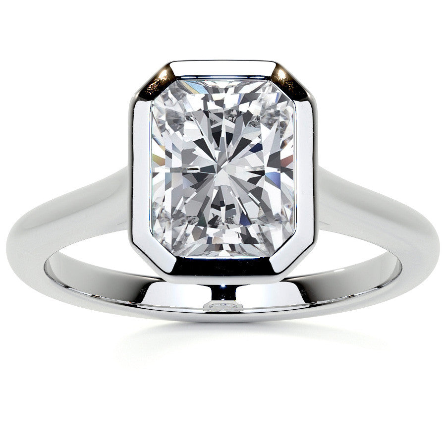 Petite Bezel Emerald / Radiant Moissanite Solitaire Ring