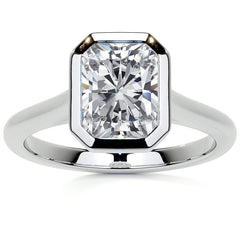 Petite Bezel Emerald / Radiant Moissanite Solitaire Ring