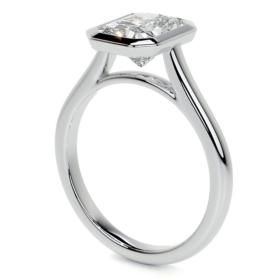 Petite Bezel Emerald / Radiant Moissanite Solitaire Ring
