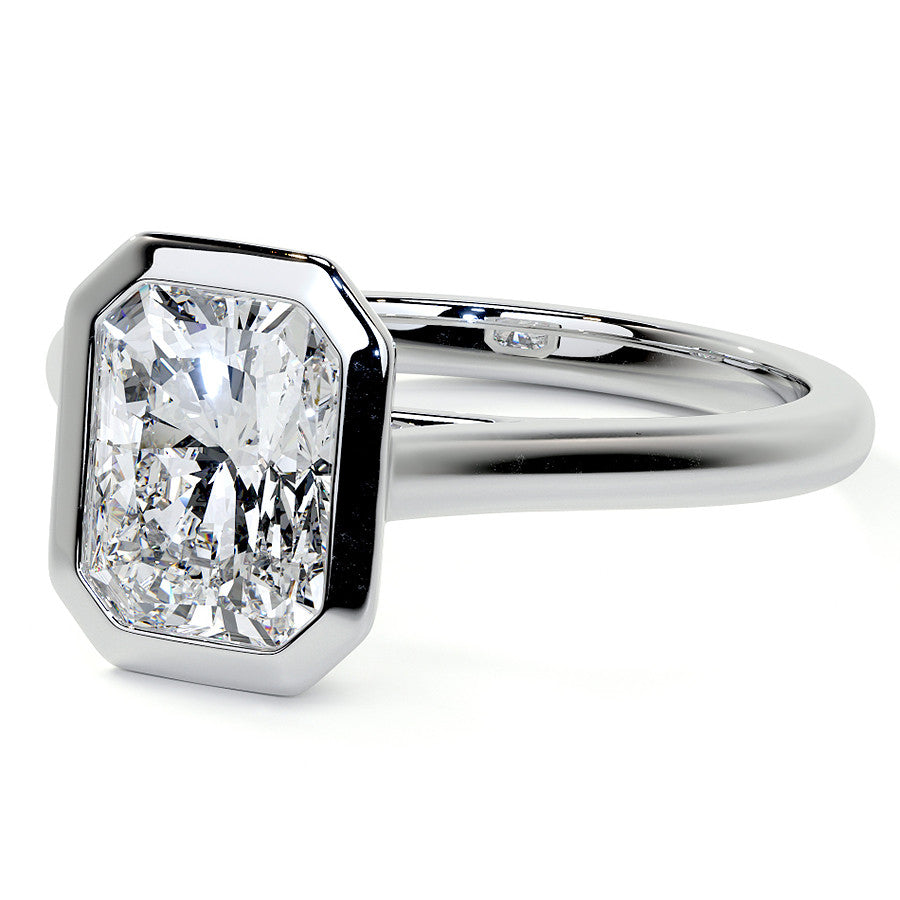 Petite Bezel Emerald / Radiant Moissanite Solitaire Ring