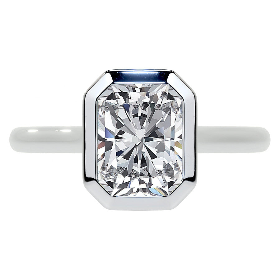 Petite Bezel Emerald / Radiant Moissanite Solitaire Ring