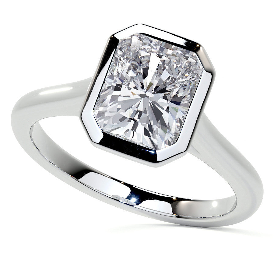 Petite Bezel Emerald / Radiant Moissanite Solitaire Ring