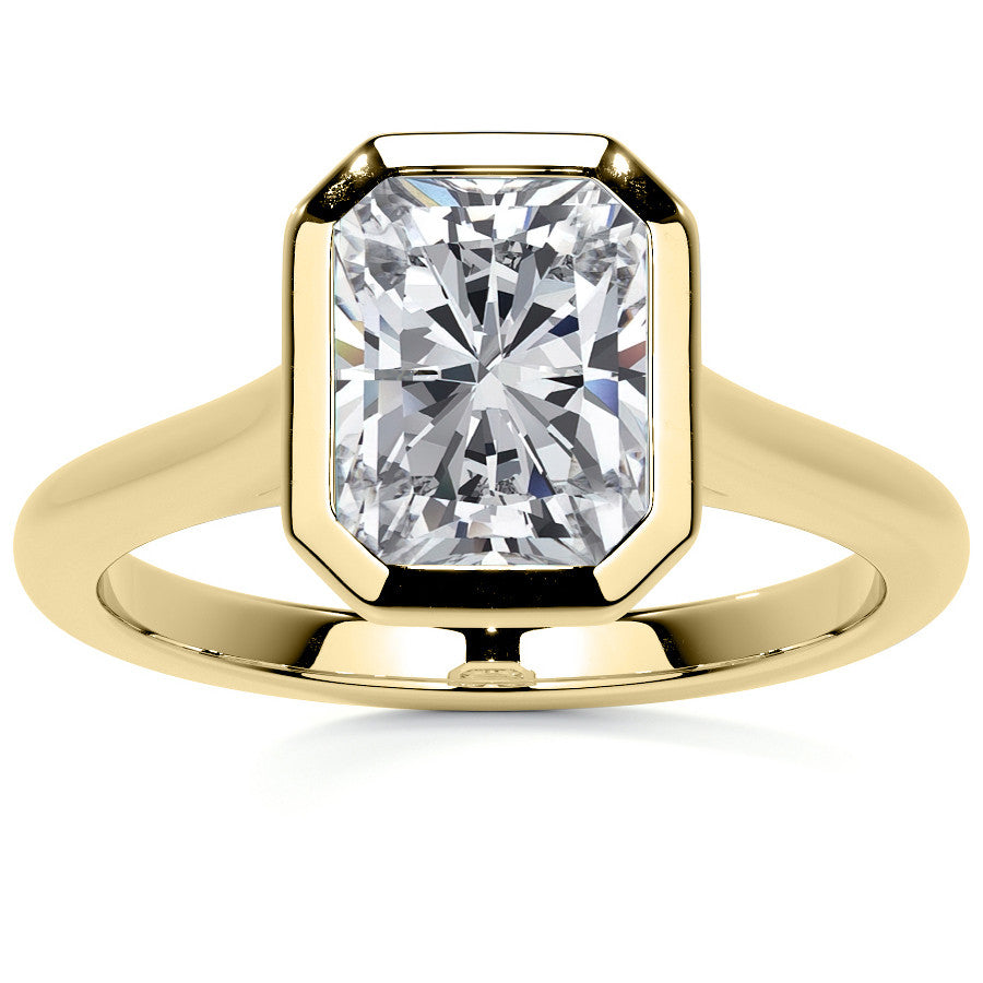 Petite Bezel Emerald / Radiant Moissanite Solitaire Ring