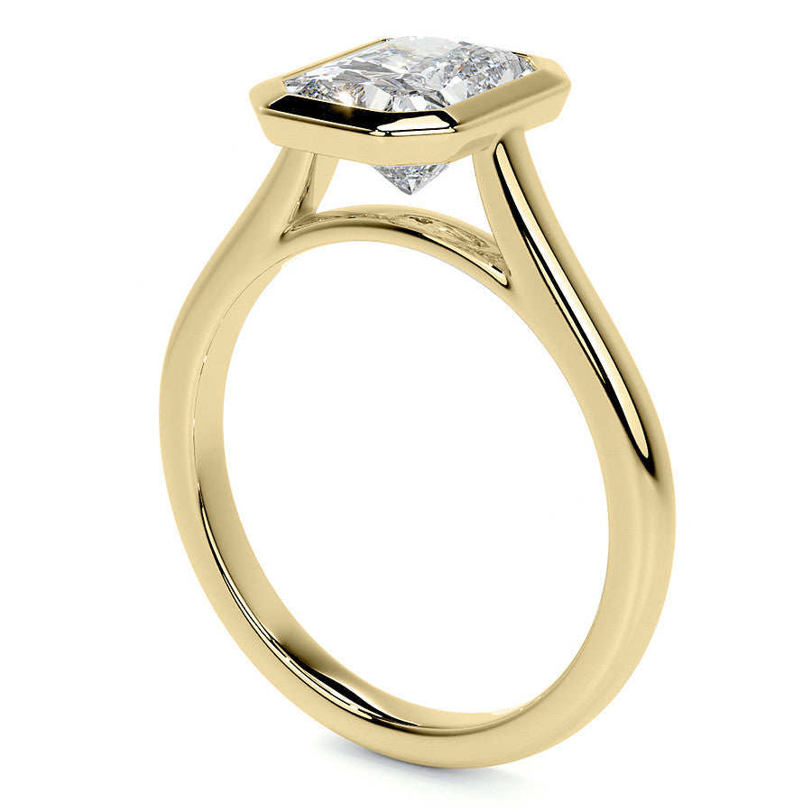 Petite Bezel Emerald / Radiant Moissanite Solitaire Ring