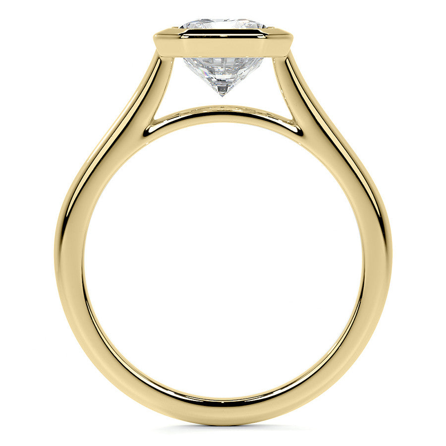 Petite Bezel Emerald / Radiant Moissanite Solitaire Ring