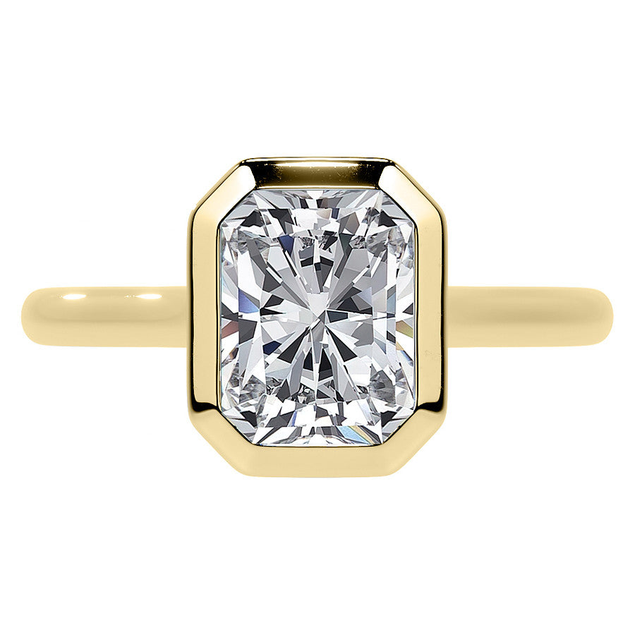 Petite Bezel Emerald / Radiant Moissanite Solitaire Ring