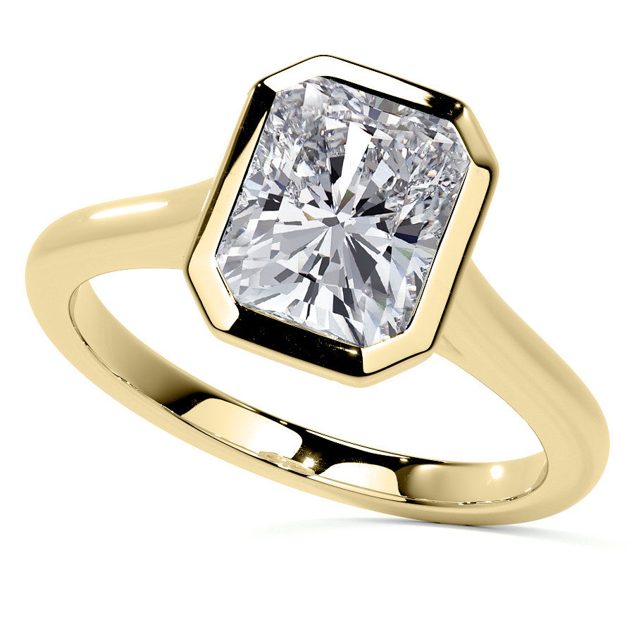 Petite Bezel Emerald / Radiant Moissanite Solitaire Ring