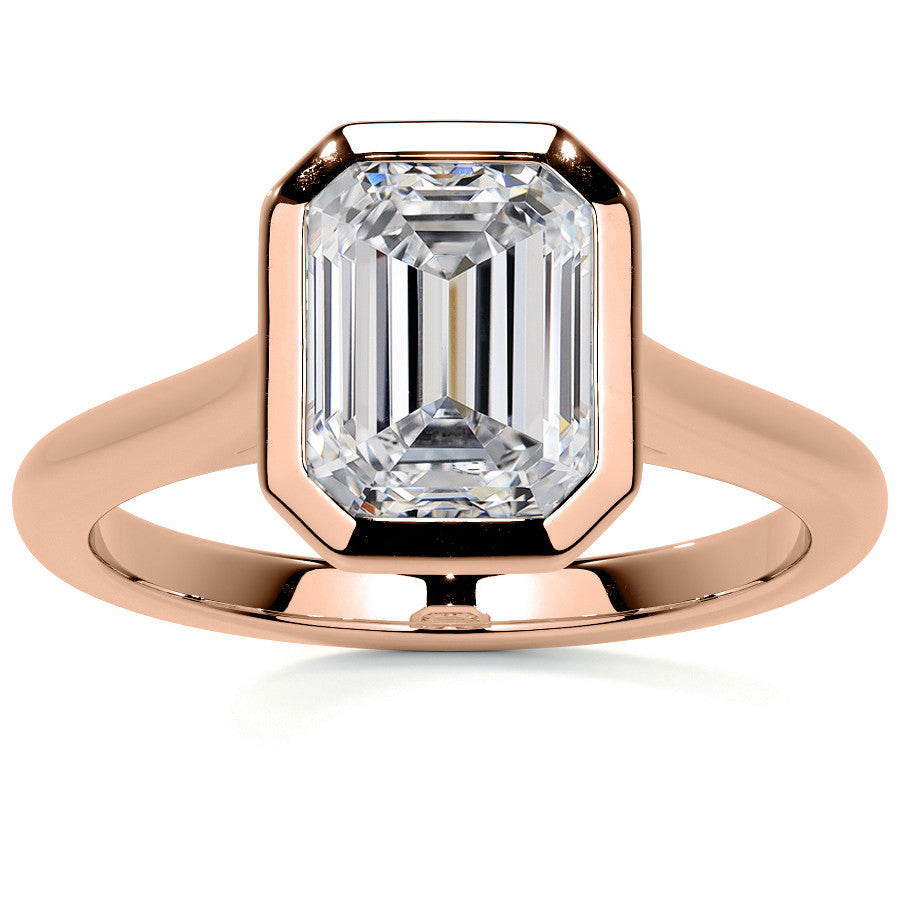 Petite Bezel Emerald / Radiant Moissanite Solitaire Ring