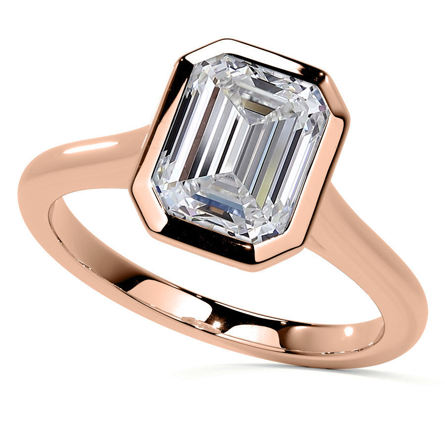 Petite Bezel Emerald / Radiant Moissanite Solitaire Ring