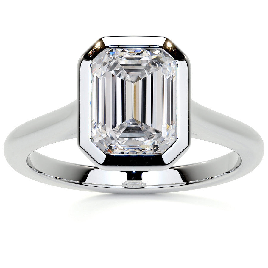 Petite Bezel Emerald / Radiant Moissanite Solitaire Ring