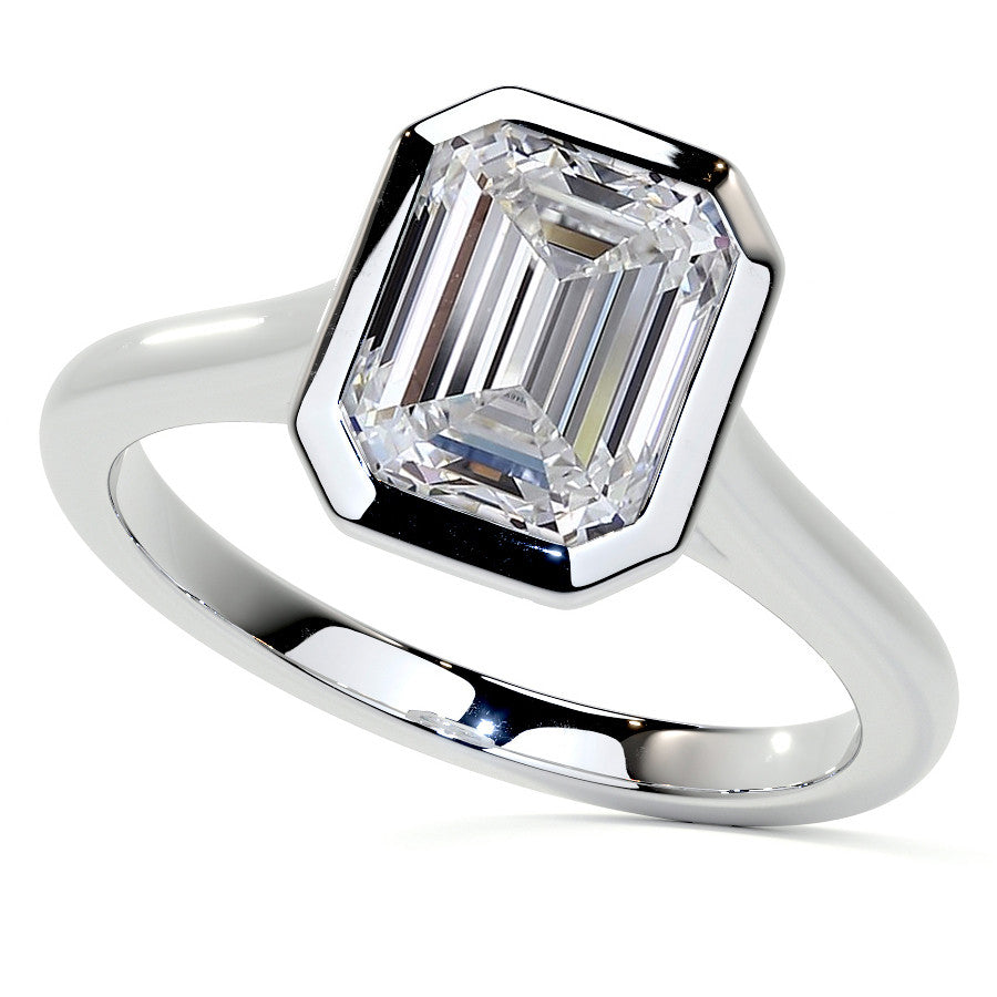 Petite Bezel Emerald / Radiant Moissanite Solitaire Ring