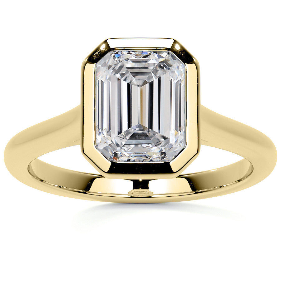 Petite Bezel Emerald / Radiant Moissanite Solitaire Ring
