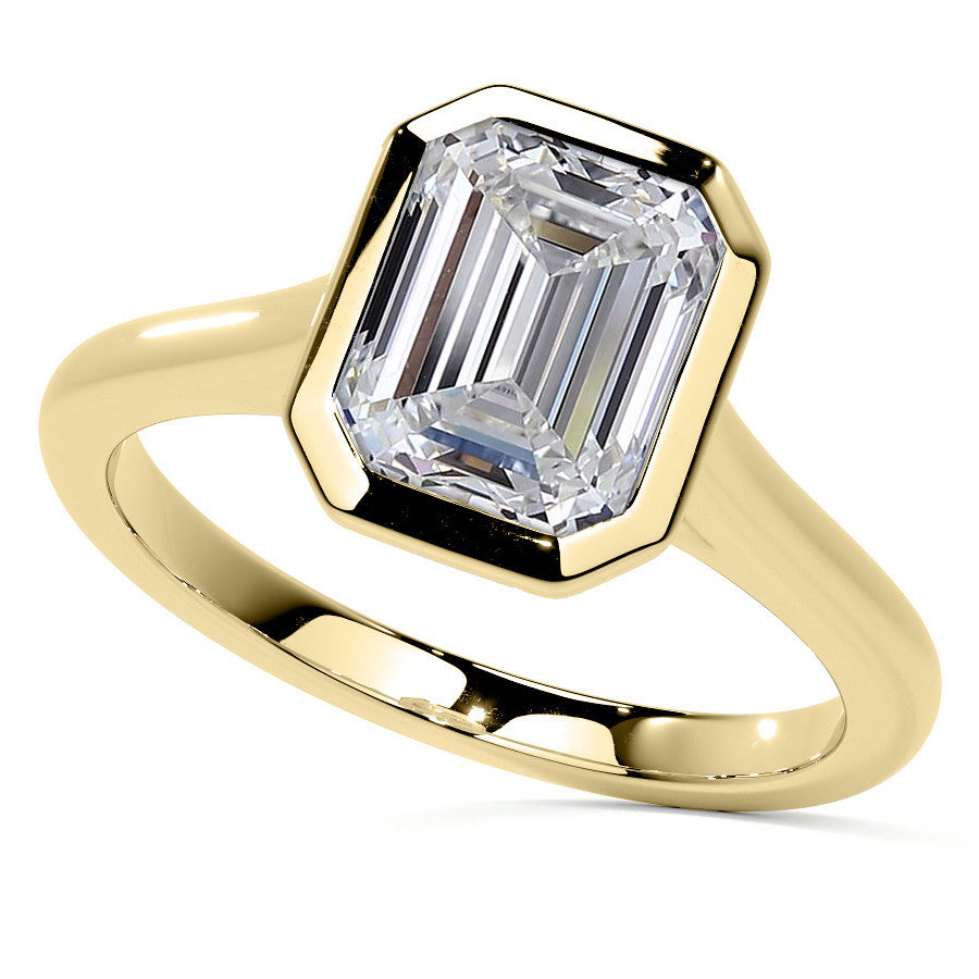 Petite Bezel Emerald / Radiant Moissanite Solitaire Ring