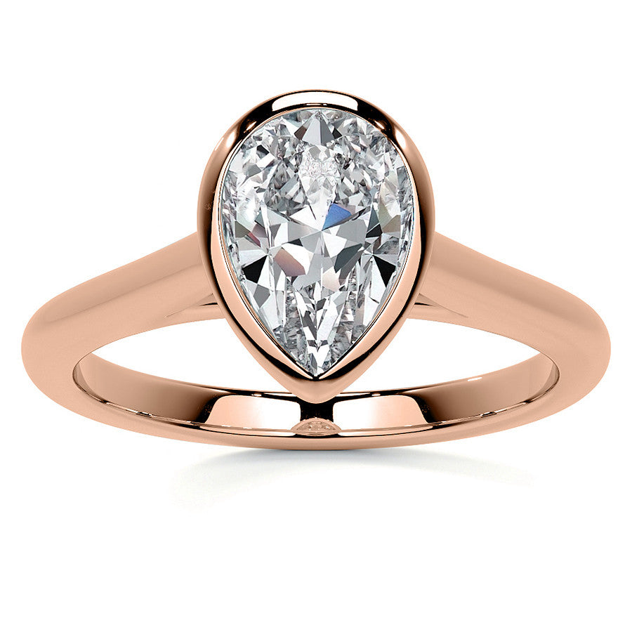 Petite Bezel Pear Moissanite Solitaire Ring