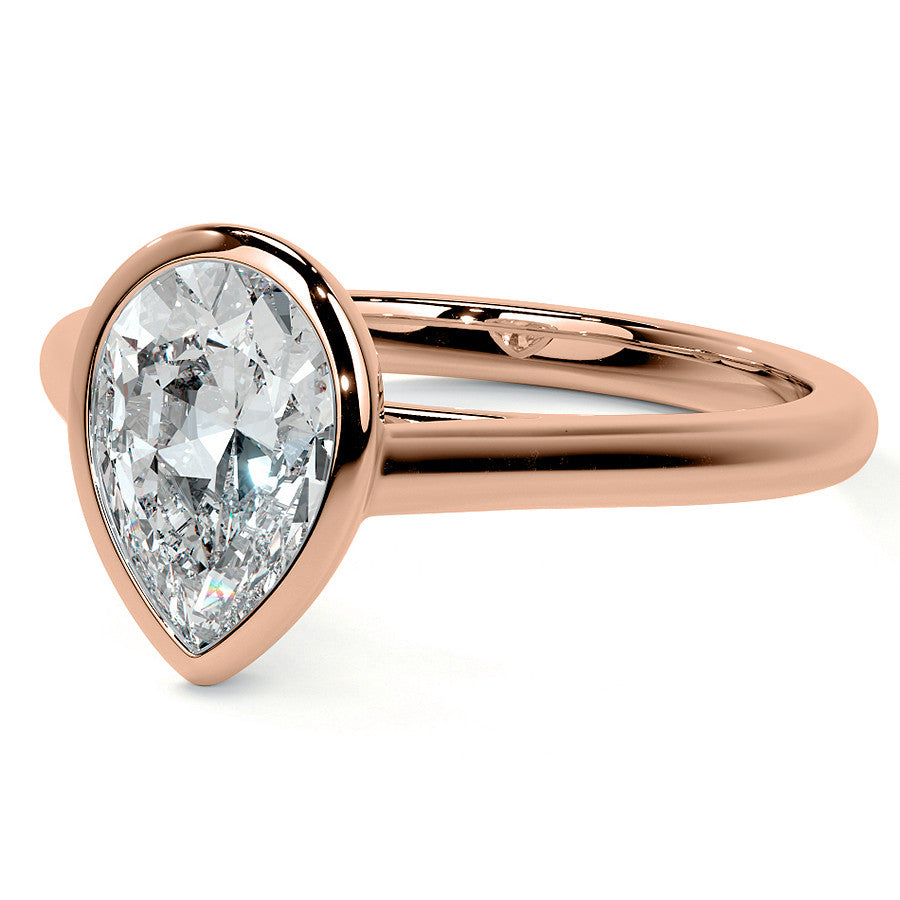 Petite Bezel Pear Moissanite Solitaire Ring