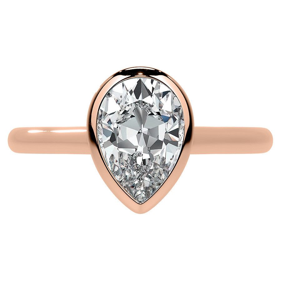 Petite Bezel Pear Moissanite Solitaire Ring