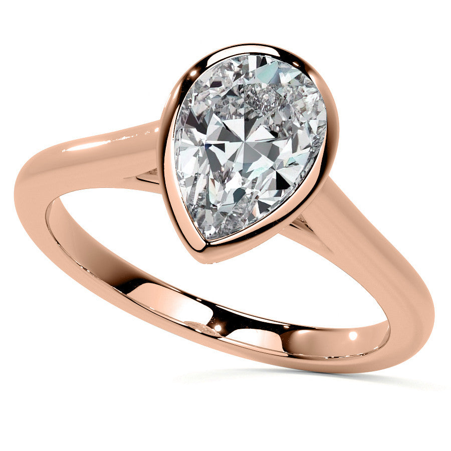 Petite Bezel Pear Moissanite Solitaire Ring