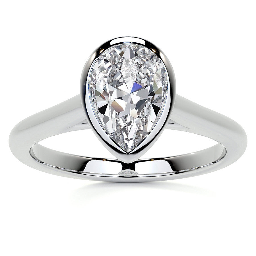 Petite Bezel Pear Moissanite Solitaire Ring