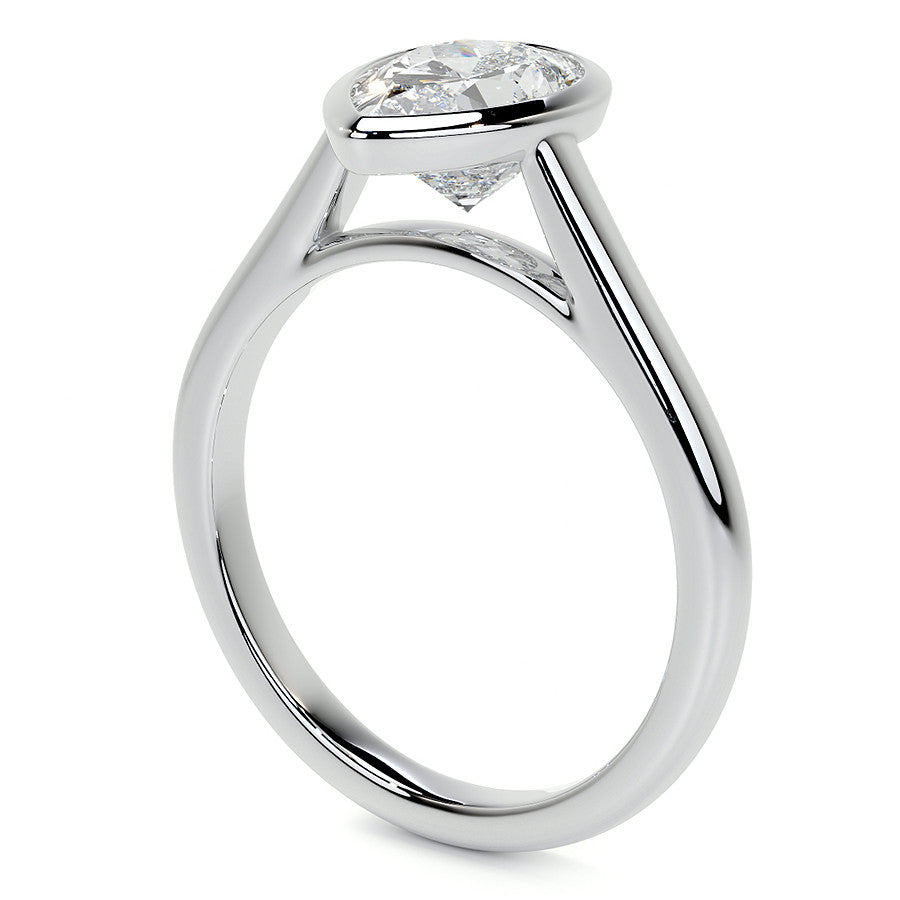 Petite Bezel Pear Moissanite Solitaire Ring