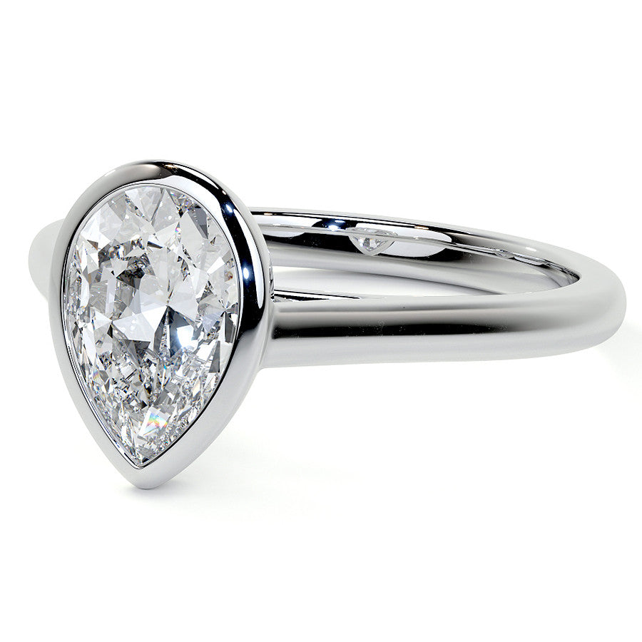 Petite Bezel Pear Moissanite Solitaire Ring
