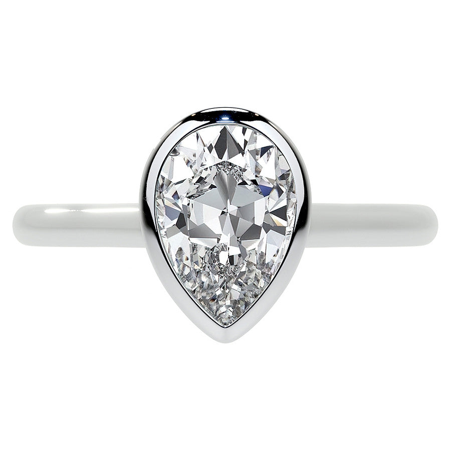 Petite Bezel Pear Moissanite Solitaire Ring
