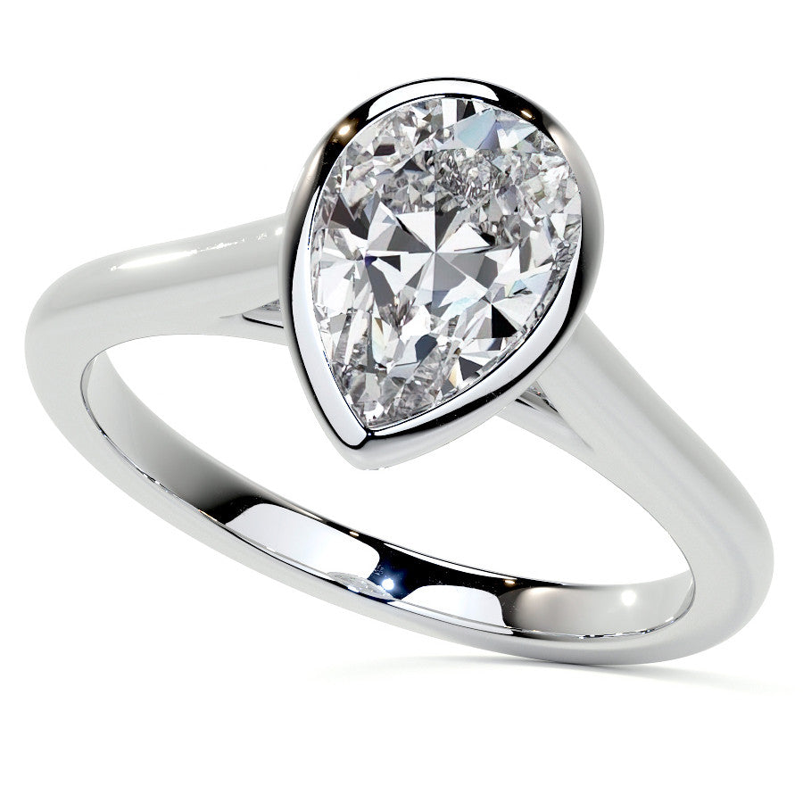 Petite Bezel Pear Moissanite Solitaire Ring
