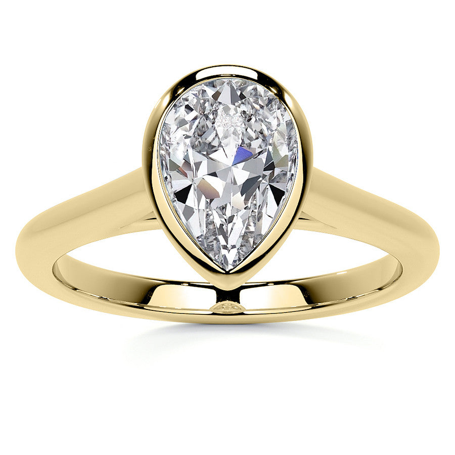 Petite Bezel Pear Moissanite Solitaire Ring