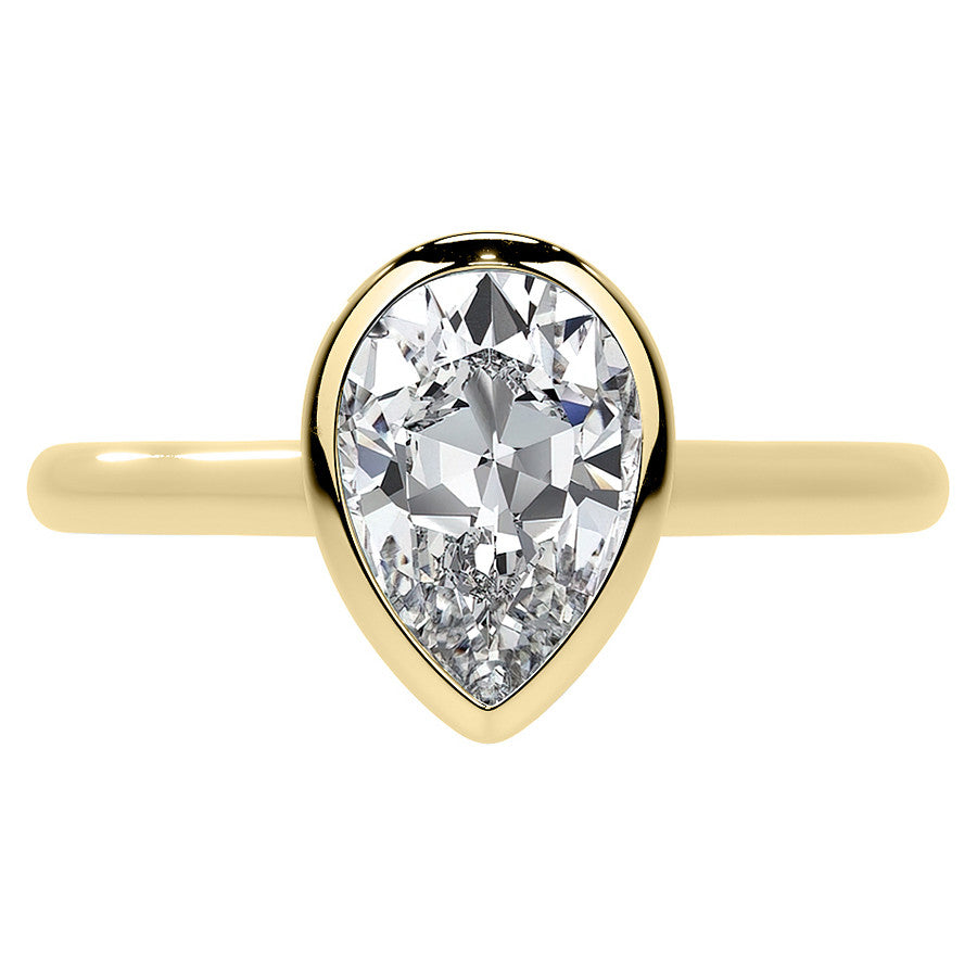Petite Bezel Pear Moissanite Solitaire Ring