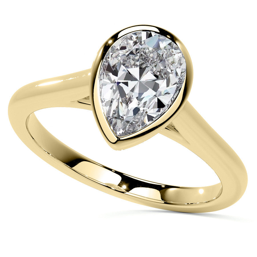 Petite Bezel Pear Moissanite Solitaire Ring