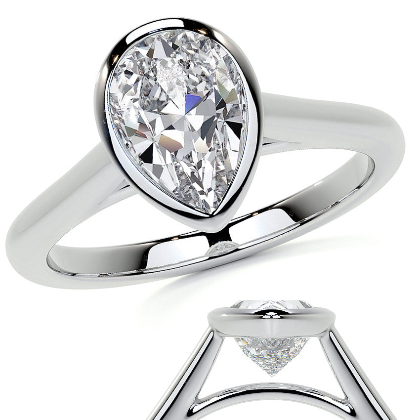 Petite Bezel Pear Moissanite Solitaire Ring