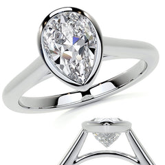 Petite Bezel Pear Moissanite Solitaire Ring