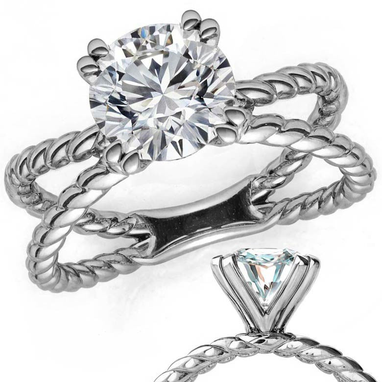Designer Inspired Split Shank Rope Solitaire Ring