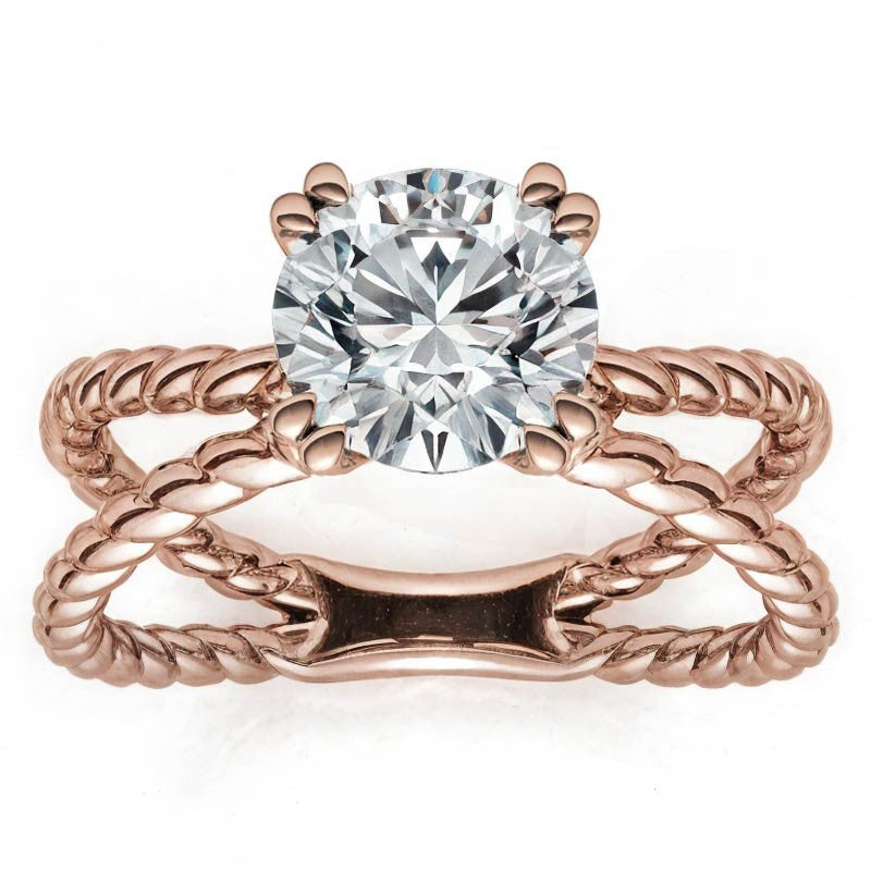 Designer Inspired Split Shank Rope Solitaire Ring
