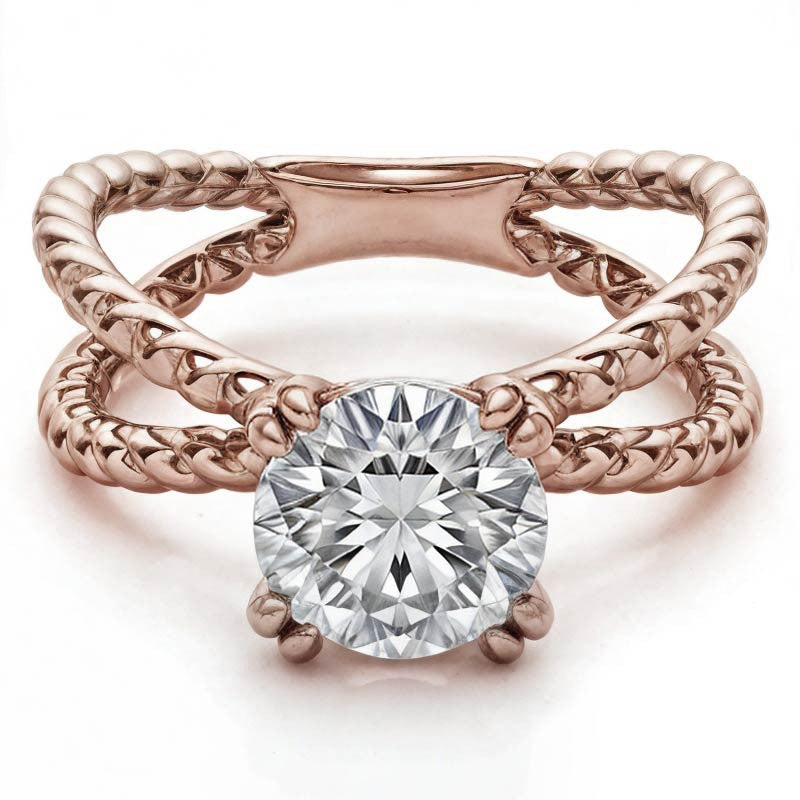 Designer Inspired Split Shank Rope Solitaire Ring