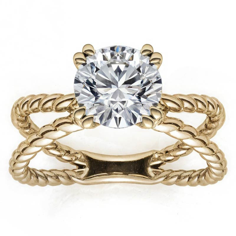 Designer Inspired Split Shank Rope Solitaire Ring