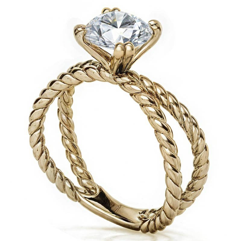 Designer Inspired Split Shank Rope Solitaire Ring