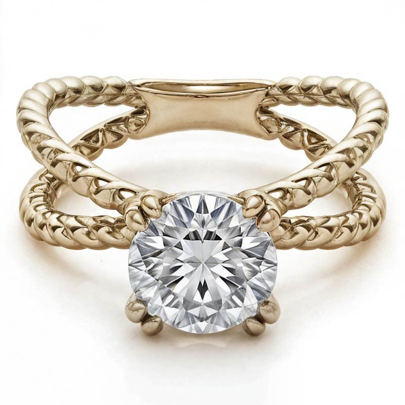 Designer Inspired Split Shank Rope Solitaire Ring
