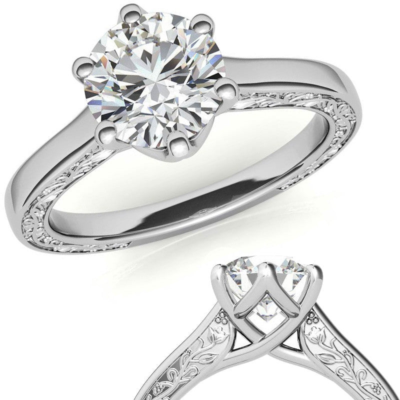 Round Brilliant Moissanite Floral Trellis Solitaire Ring