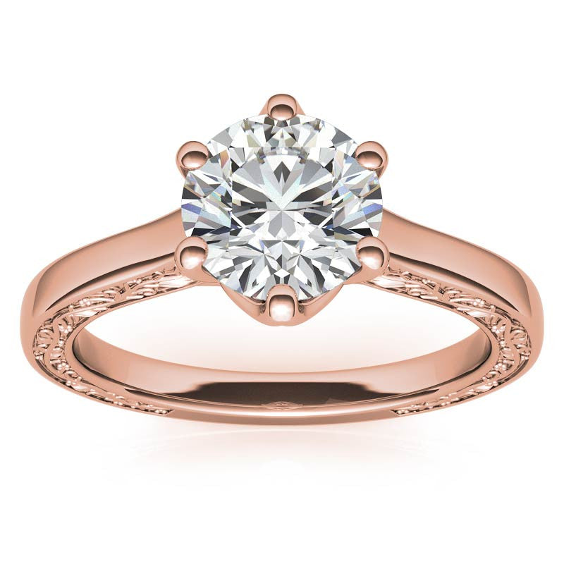 Round Brilliant Moissanite Floral Trellis Solitaire Ring