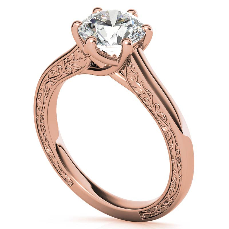 Round Brilliant Moissanite Floral Trellis Solitaire Ring