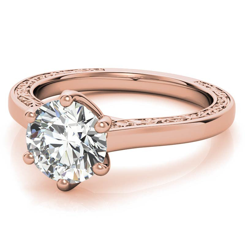 Round Brilliant Moissanite Floral Trellis Solitaire Ring