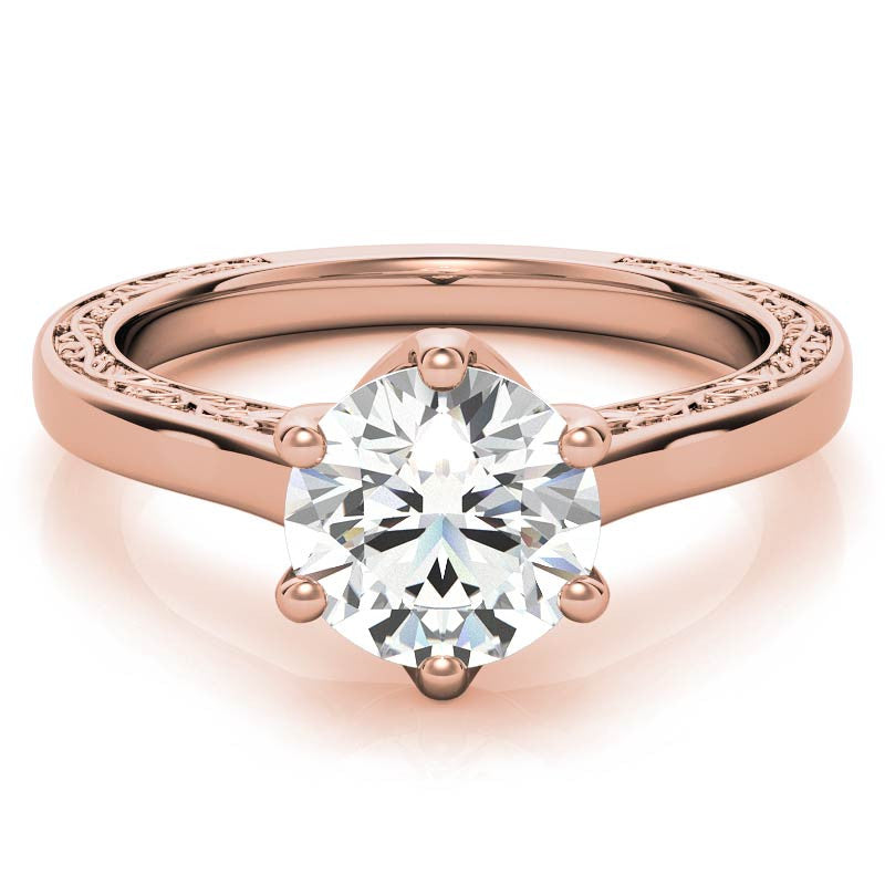 Round Brilliant Moissanite Floral Trellis Solitaire Ring