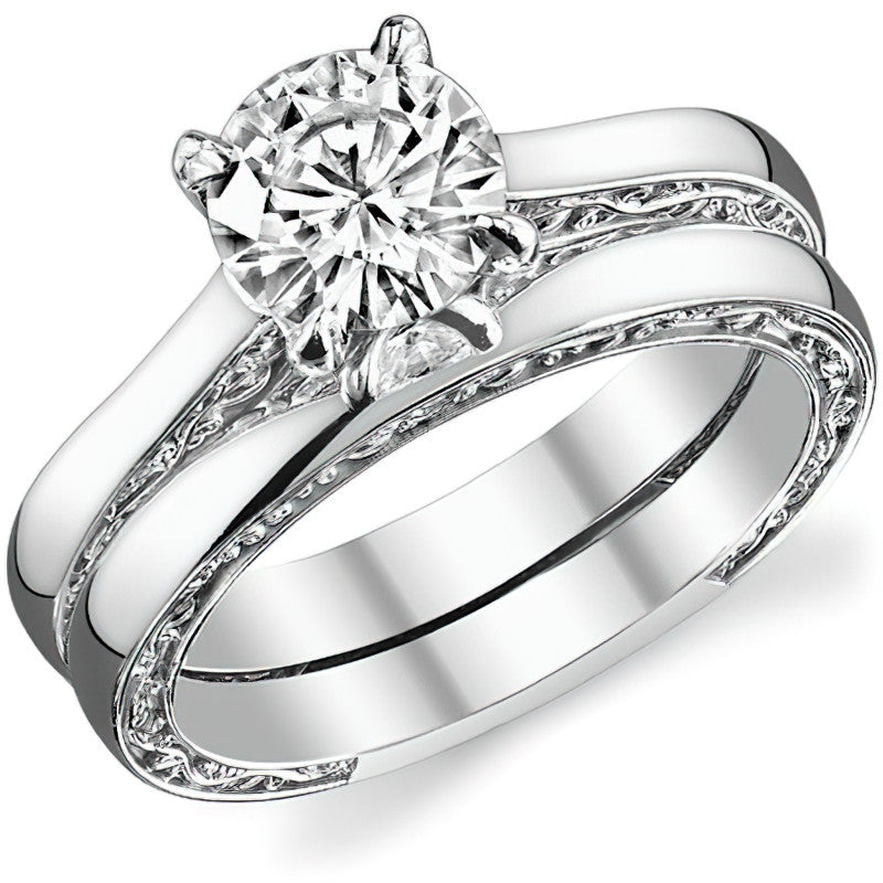 Round Brilliant Moissanite Floral Trellis Solitaire Ring